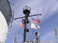 4-09-06 flags flying from boat deck davits.JPG (175894 bytes)